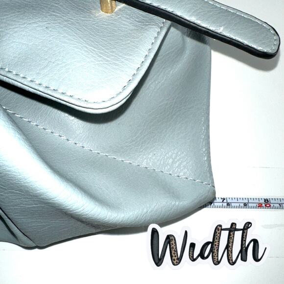 Womens Light Blue Leather Tote Bag with Front Pockets Gold Hardware Shoulder Bag - Picture 9 of 10